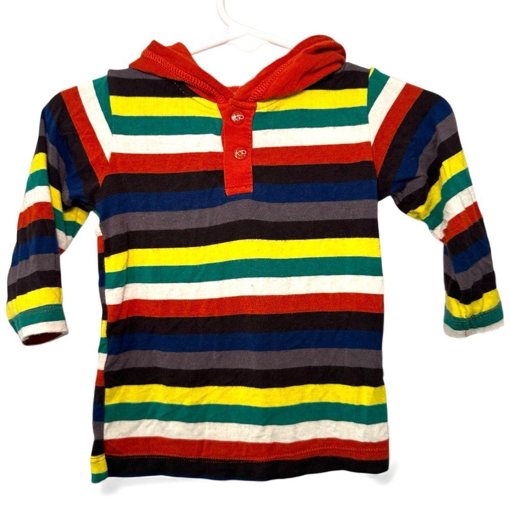Kickee Pants Bamboo Hoodie Long Sleeve Shirt Colorful Striped 12 Month Henley